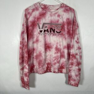 Vans Off The Wall Oversized Cropped Crewneck Sweatshirt Women Large Pink Tie Dye